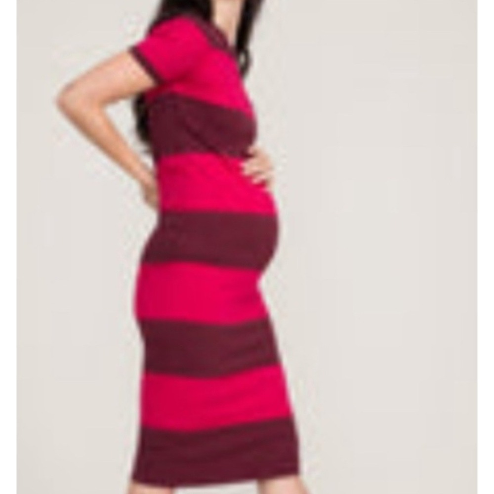 HATCH Maternity Knit Midi Dress Striped 3 Mod Retro Minimalist Bump